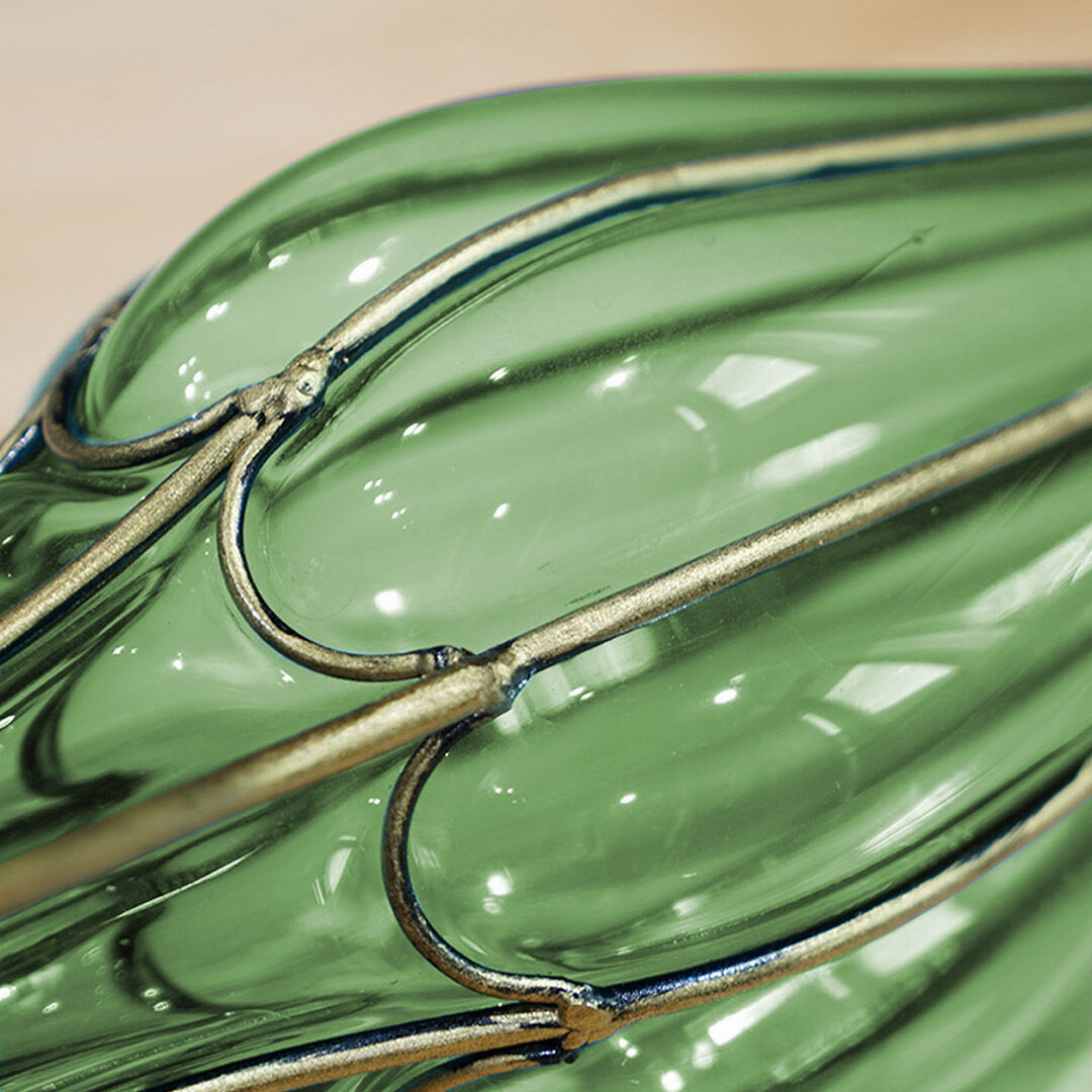 green colored european glass flower vase solid base with two gold metal handle Price