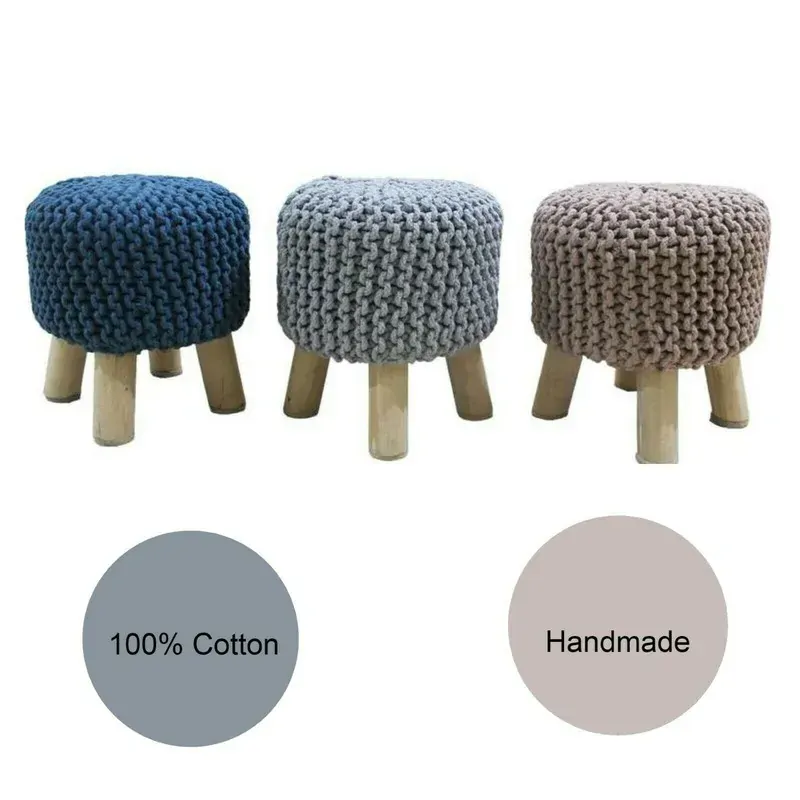 Kids Hand Knitted Cotton Braided Foot Rest Sitting Stool Ottoman Price