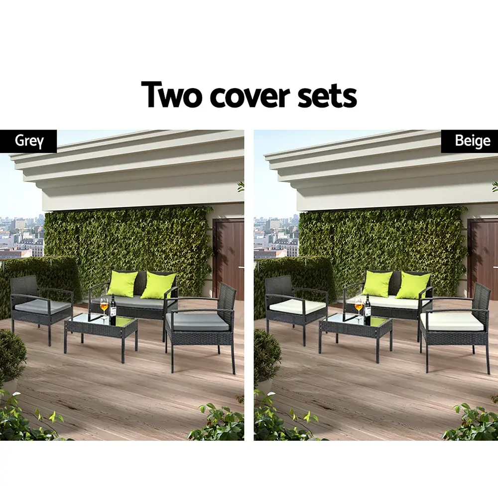 4 Seater Sofa Set Outdoor Furniture Lounge Setting Wicker Chairs Table Rattan Lounger Bistro Patio Garden Cushions Black Price