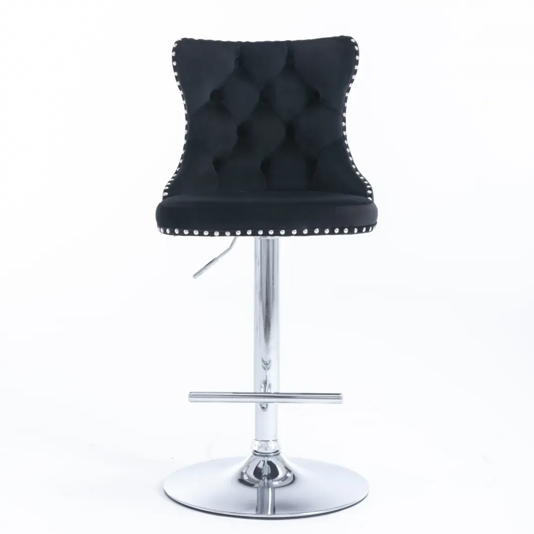 2x Height Adjustable Swivel Bar Stool Velvet Studs Barstool with Footrest and Chromed Base Price