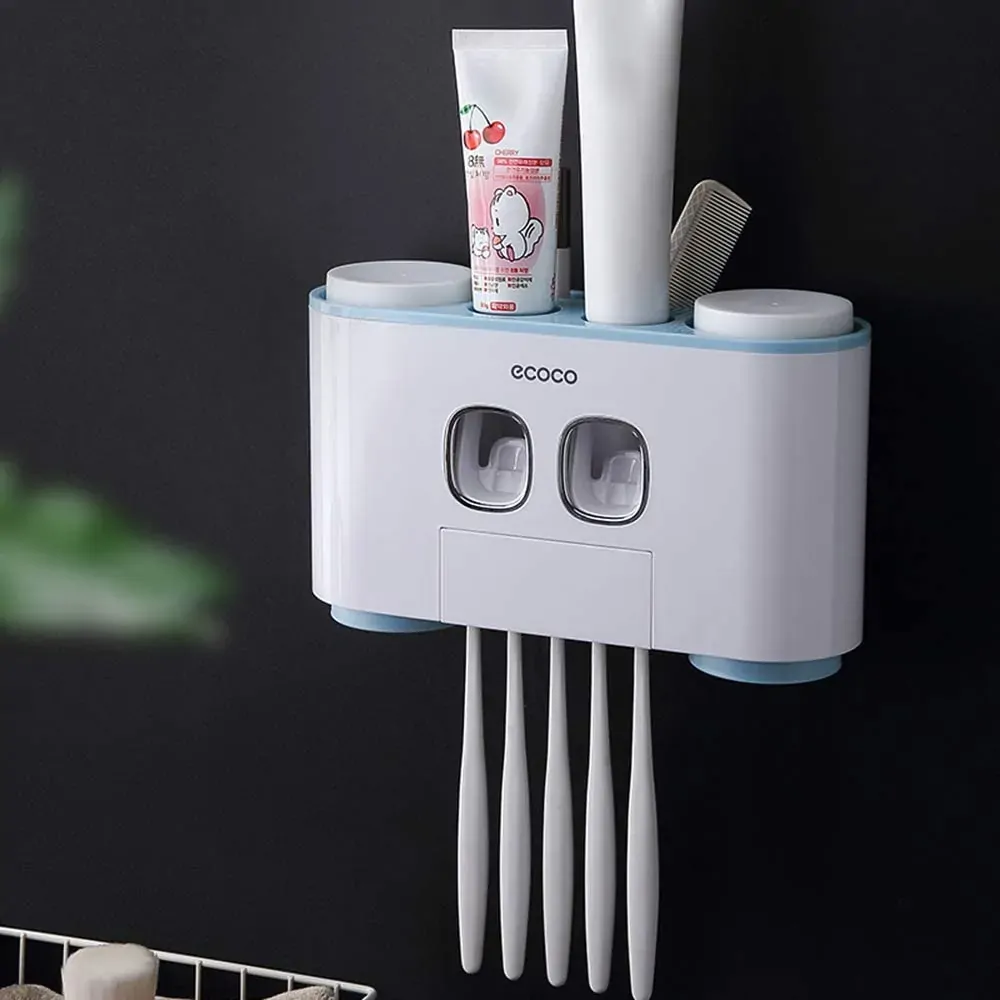Ecoco Wall-Mounted Toothbrush Holder with 2 Toothpaste Dispensers 4 Cups and 5 Toothbrush Slots Toiletries Bathroom Storage Rack Price