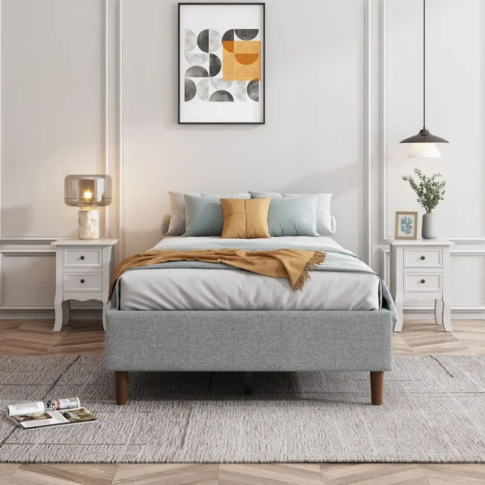 Bedframe with Wooden Slats (Light Grey) Price