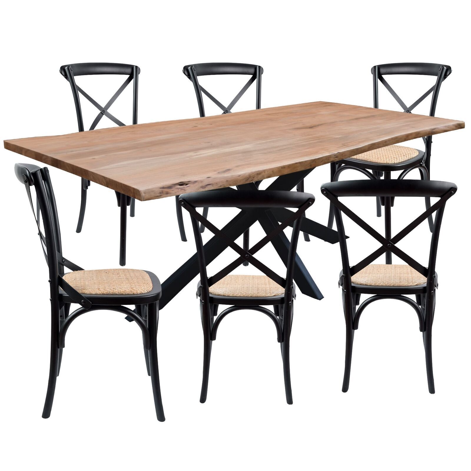 Lantana 7pc Dining Table 6 Black Chair Set Live Edge Acacia Wood Price