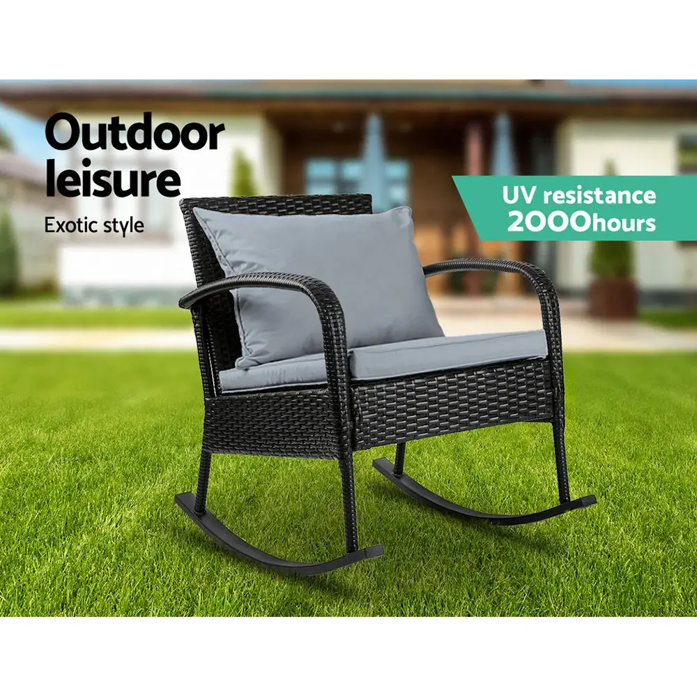 Outdoor Furniture Rocking Chair Wicker Garden Patio Lounge Setting Black Price
