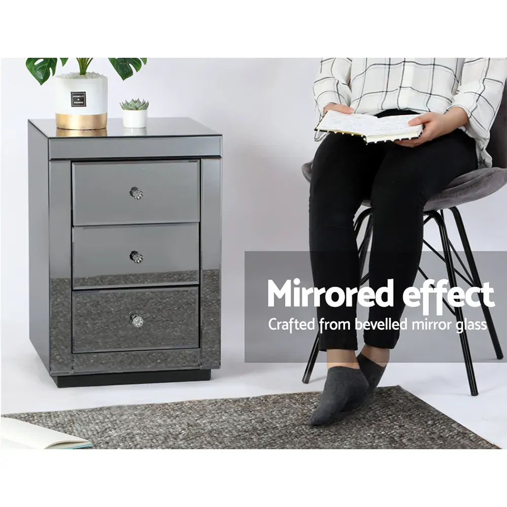 Albury Mirrored Bedside table Drawers Furniture Mirror Glass Presia Price