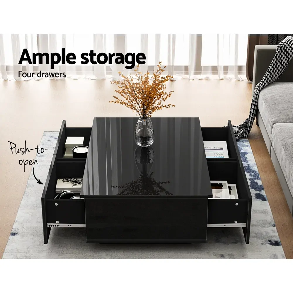Modern Coffee Table 4 Storage Drawers High Gloss Living Room Furniture Price