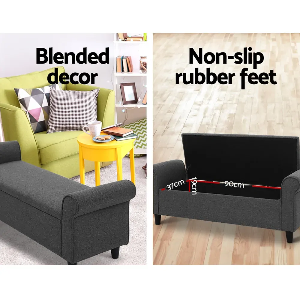 Storage Ottoman Blanket Box 126cm Linen Fabric Arm Foot Stool Couch Large Price