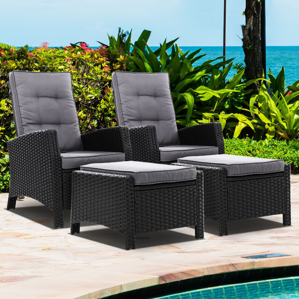 Sun lounge Recliner Chair Wicker Lounger Sofa Day Bed Outdoor Furniture Patio Garden Cushion Ottoman Gardeon Price