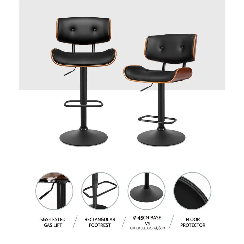 Bar Stool Gas Lift Wooden PU Leather - Black and Wood Price
