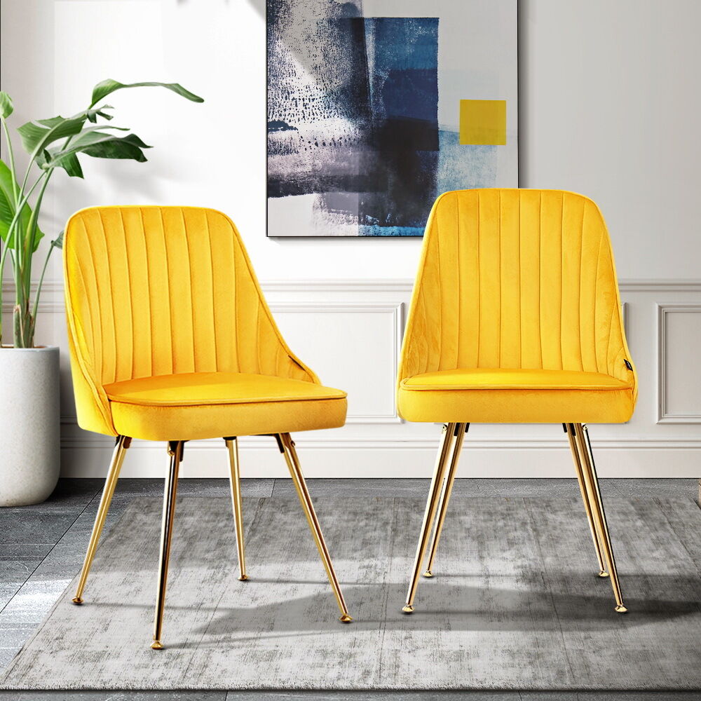 Set of 2 Dining Chairs Retro Chair Cafe Kitchen Modern Metal Legs Velvet Price