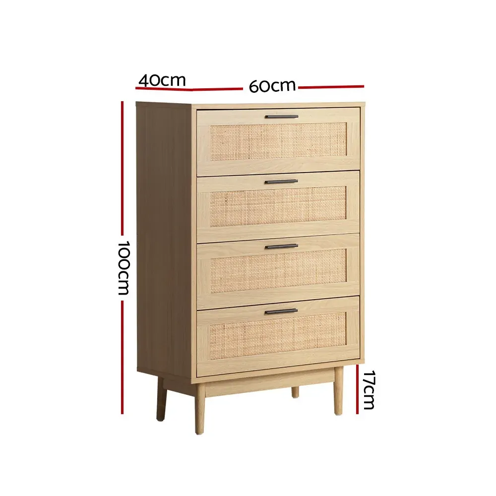 Chest of Drawers Rattan Tallboy Cabinet Bedroom Clothes Storage Wood Price