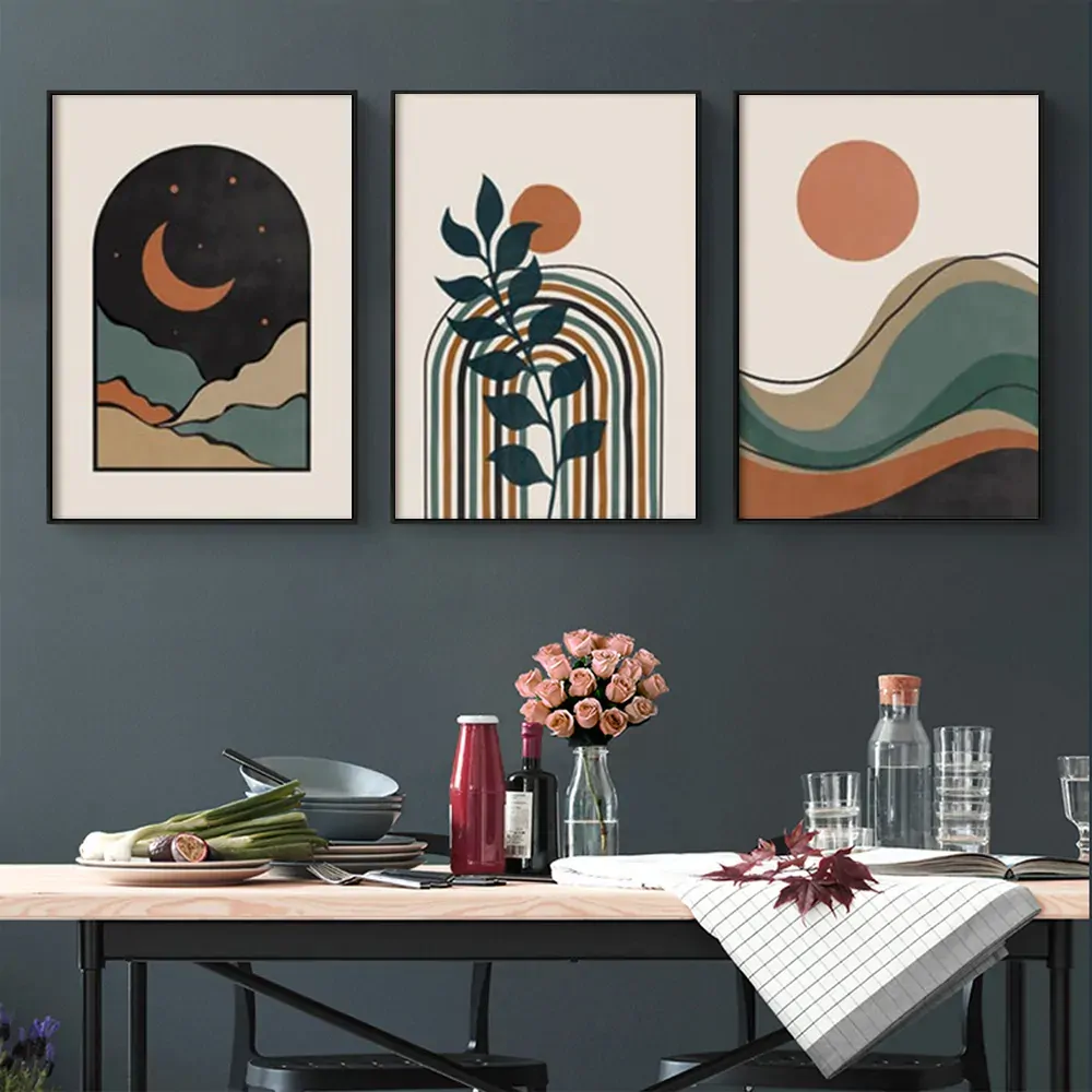 Abstract Dark Green 3 Sets Black Frame Canvas Wall Art Price