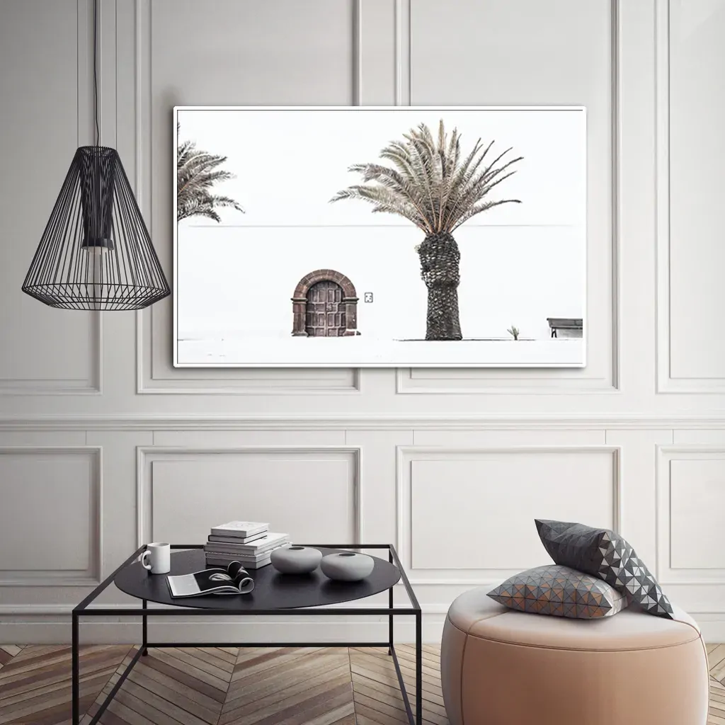 European Palm Tree White Frame Canvas Wall Art Price