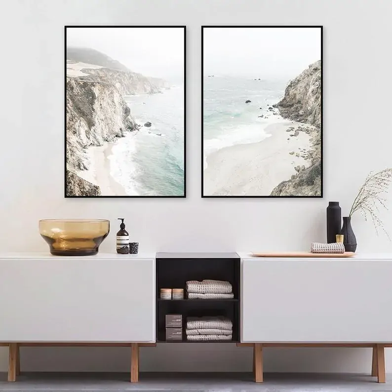 Mountain Beach 2 Sets Black Frame Canvas Wall Art Price