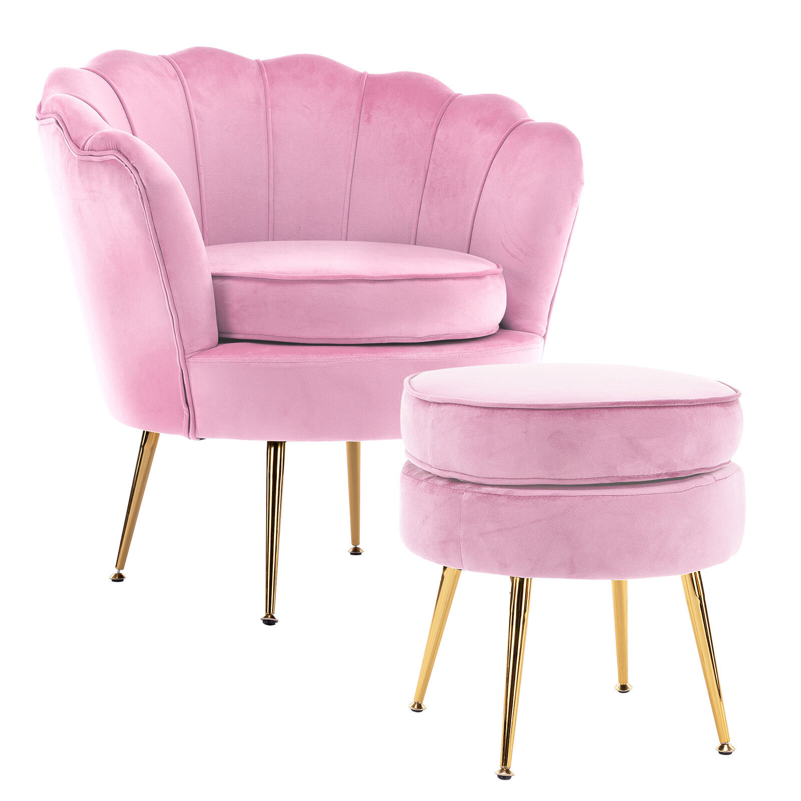La Bella Shell Scallop Armchair Accent Chair Velvet + Round Ottoman Footstool Price