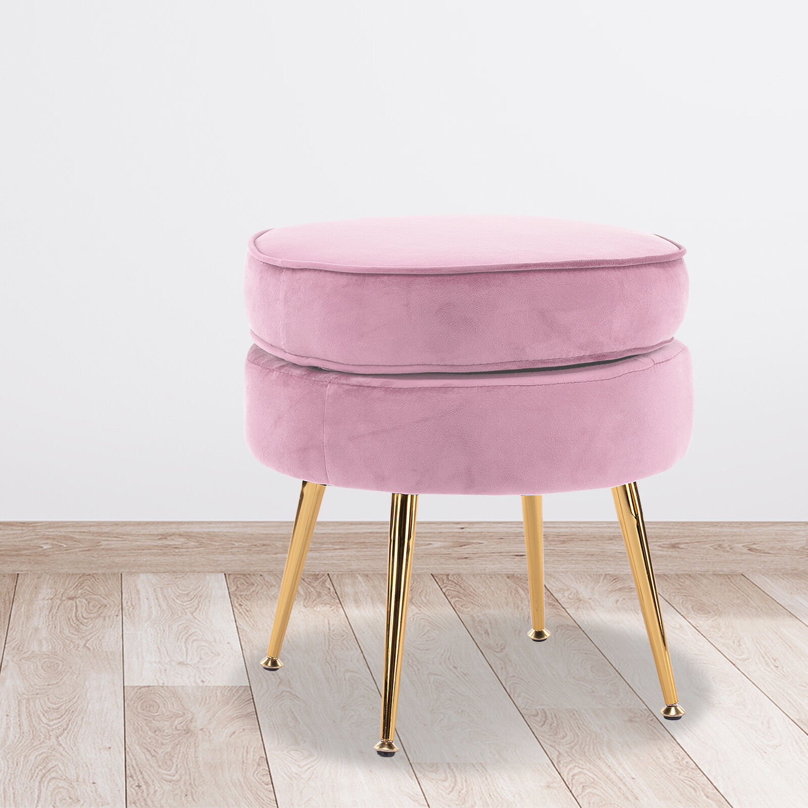 La Bella Round Ottoman Foot Stool Velvet Fabric Metal Leg Price