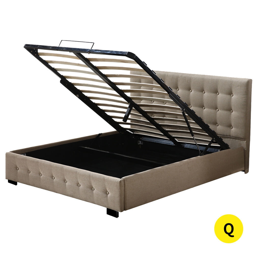 Fabric Bed Frame Double Gas Lift Double Beige - Model-FEC82D Price