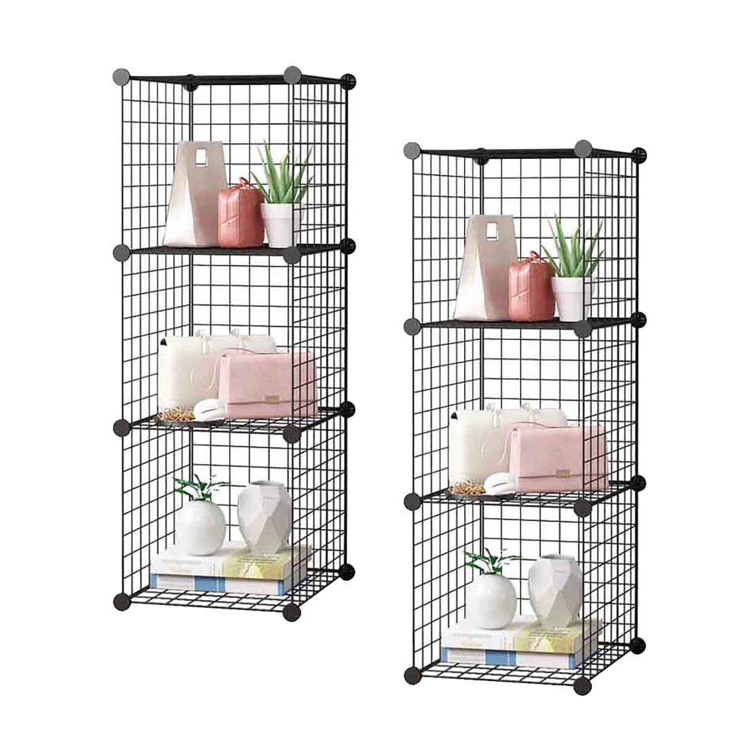 Black Portable Storage Organiser Foldable DIY Modular Grid Space Saving Shelf Price