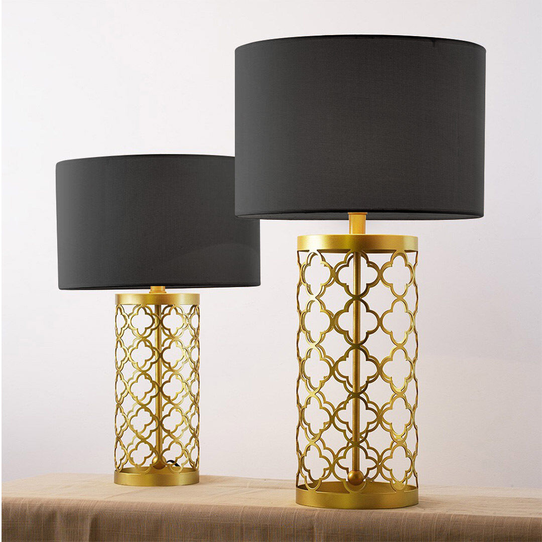 Golden Hollowed Out Base Table Lamp with Dark Shade Price