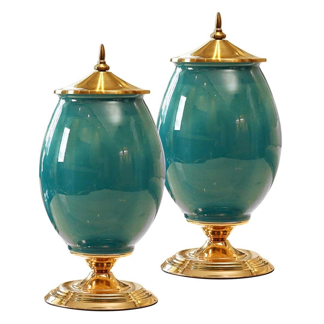 40.5cm Ceramic Oval Flower Vase with Gold Metal Base Price