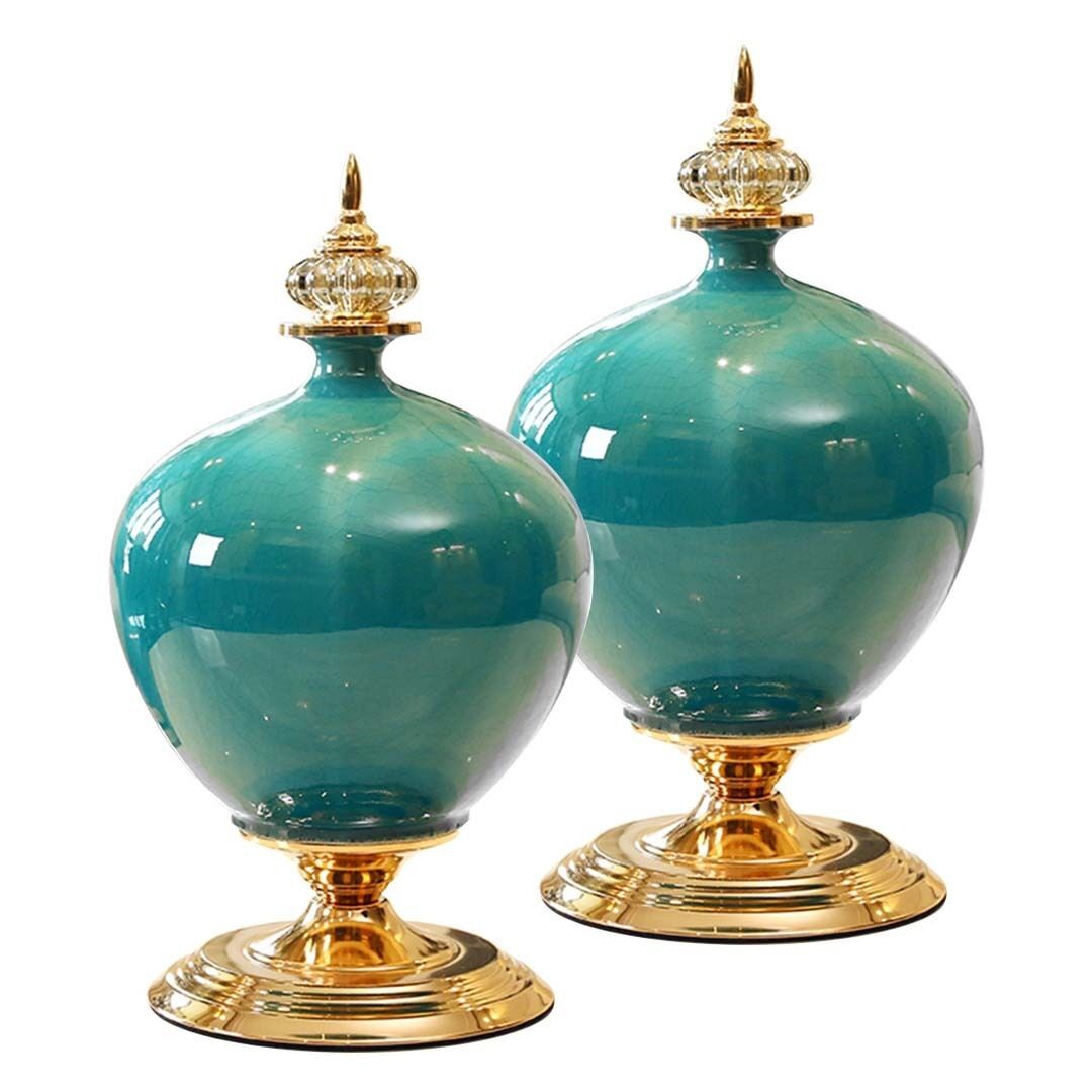 38.50cm Ceramic Oval Flower Vase with Gold Metal Base Price
