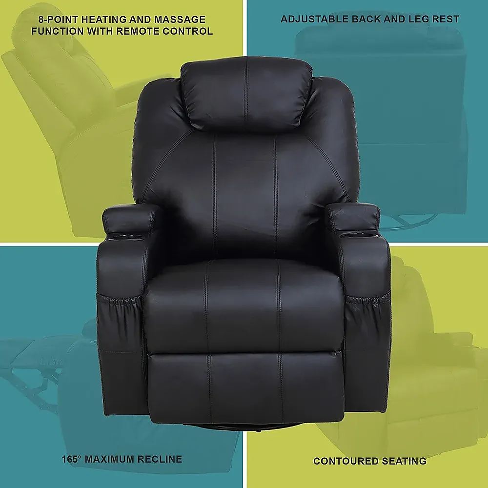 Massage Sofa Chair Recliner 360 Degree Swivel PU Leather Lounge 8 Point Heated Price