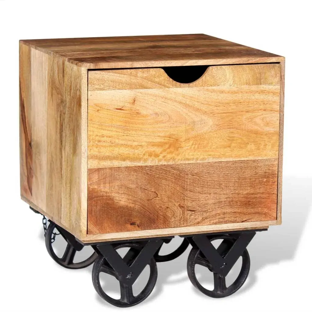 Whakatane Side Table with Drawer Wheels Mango Wood 40x40x45 cm Price