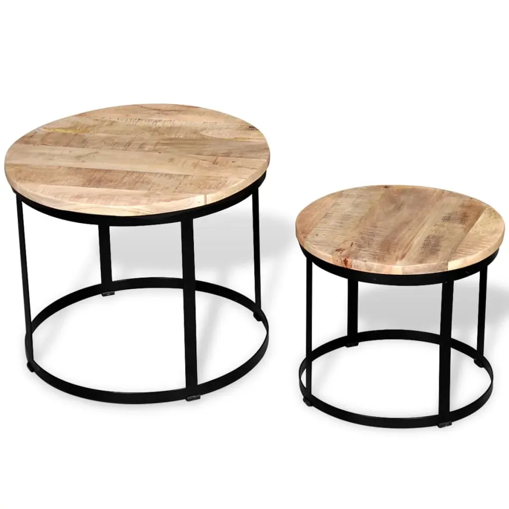 Coffee Table Set 2 Pieces Rough Mango Wood Round 40/50 cm Price