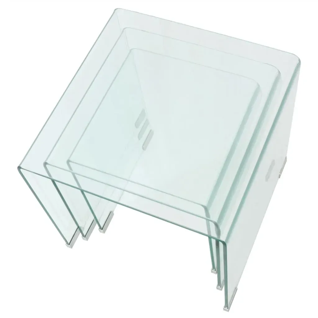 Three Piece Nesting Table Set Tempered Glass Clear Price