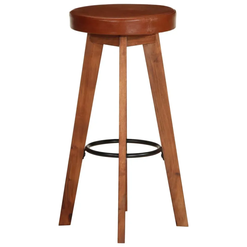 Bar Chairs 2 pcs Real Leather and Solid Acacia Wood Price