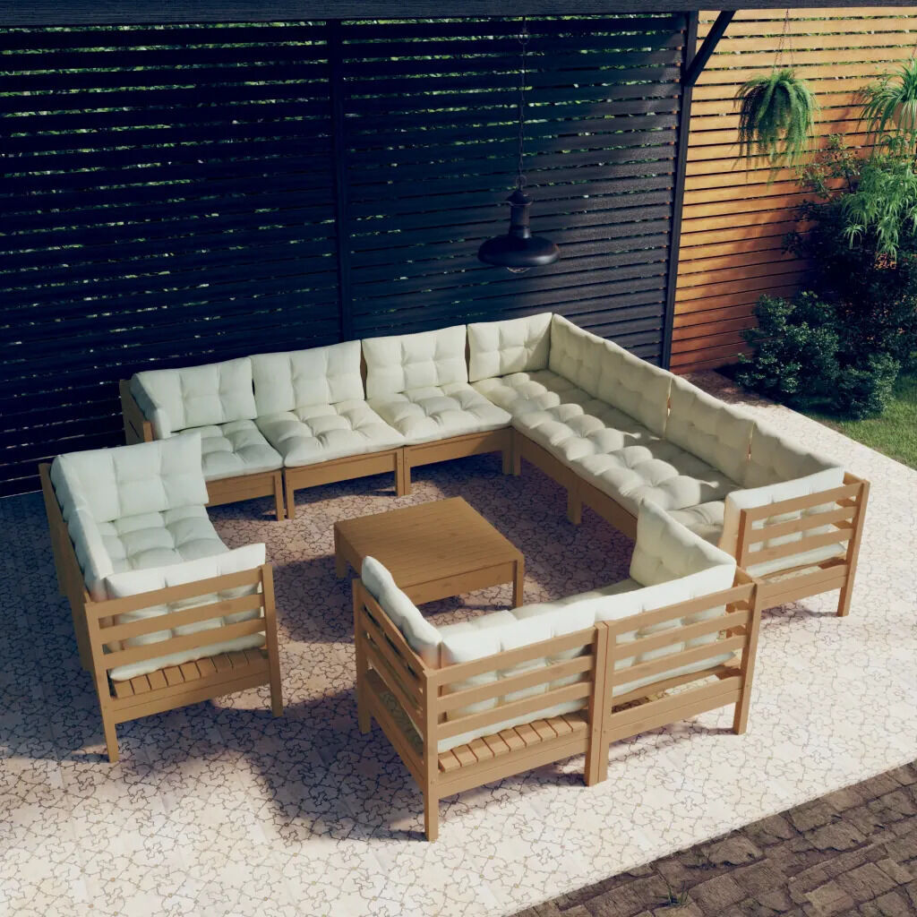 12 Piece Garden Lounge Set with Cushions Solid Pinewood Price