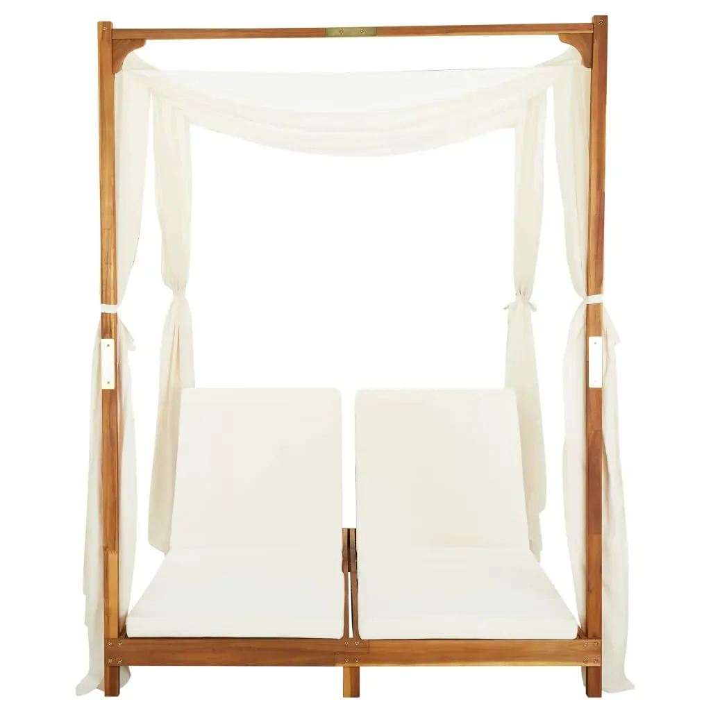 Double Sun Lounger with Curtains & Cushions Solid Acacia Wood Price