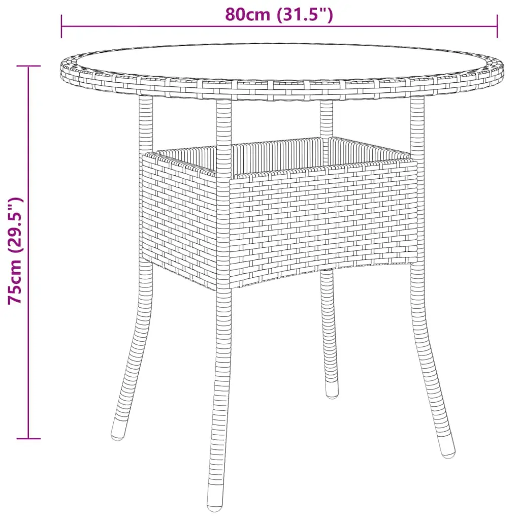 Garden Table 80x75 cm Tempered Glass and Poly Rattan Price