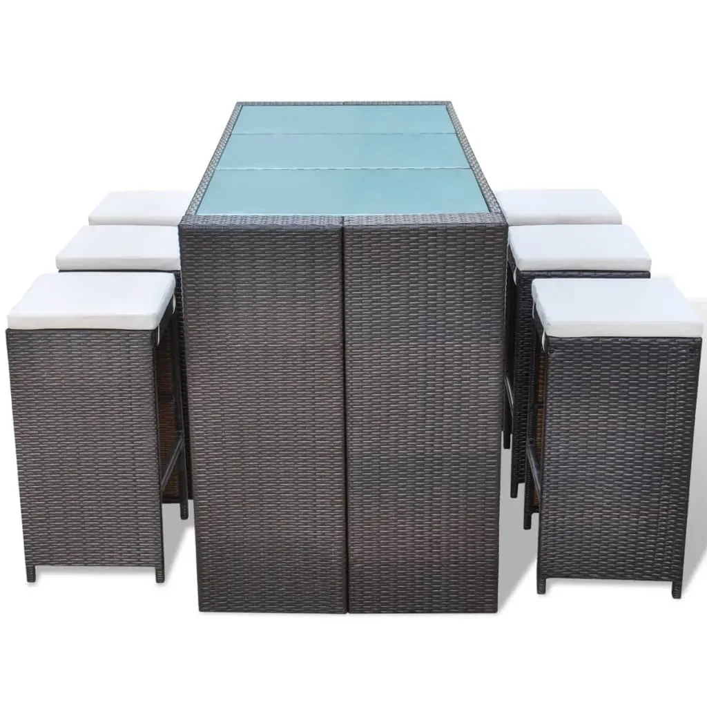 7 Piece Garden Bar Set with Cushions Poly Rattan Price