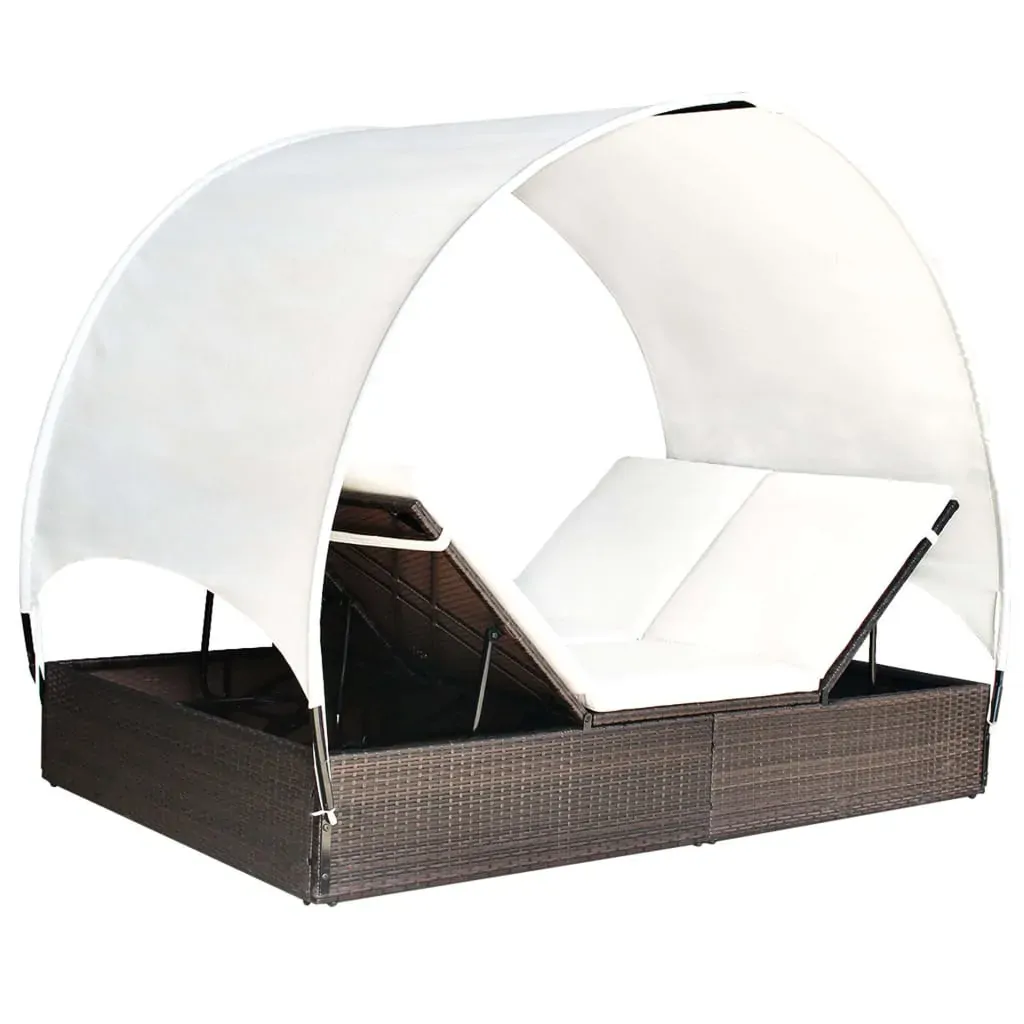 Double Sun Lounger with Canopy Poly Rattan Price