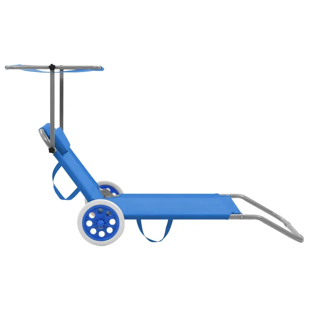 Folding Sun Lounger with Canopy and Wheels Steel Price