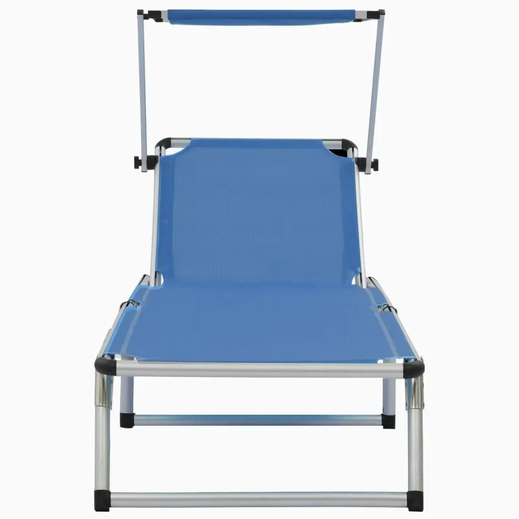 Folding Sun Lounger with Roof Aluminium and Textilene Price