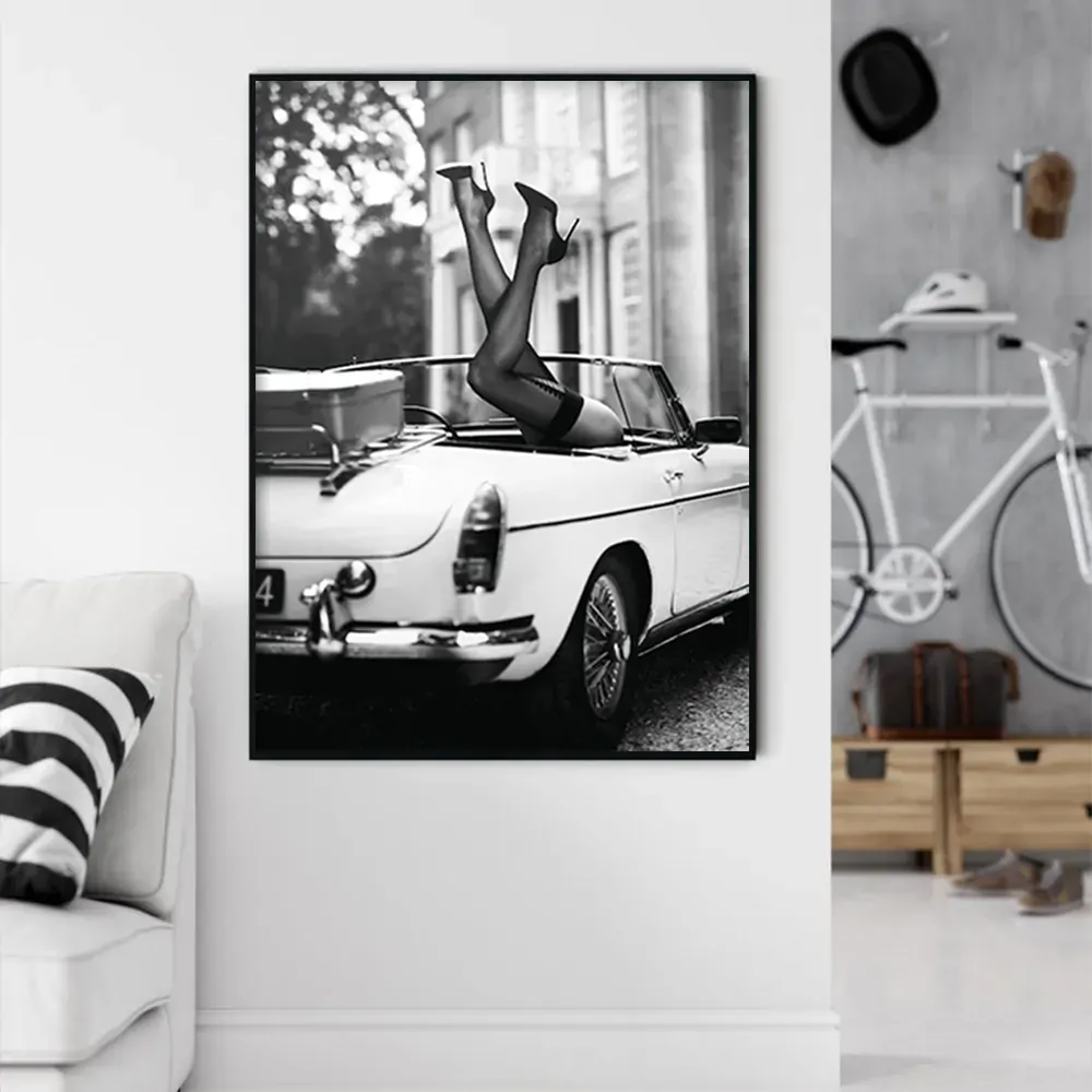 High Heels in Classic Car Black Frame Canvas Wall Art Price
