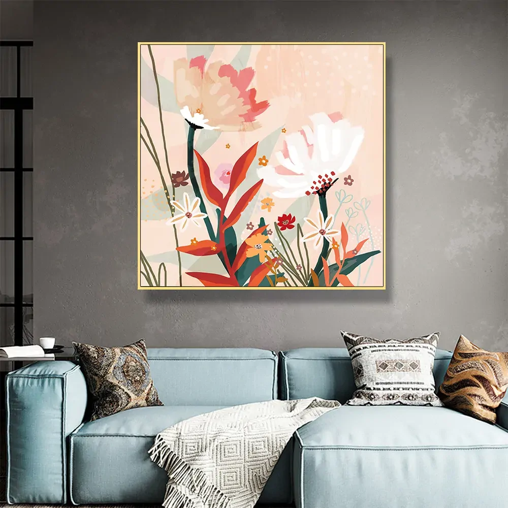 Native Floral Gold Frame Canvas Wall Art Price