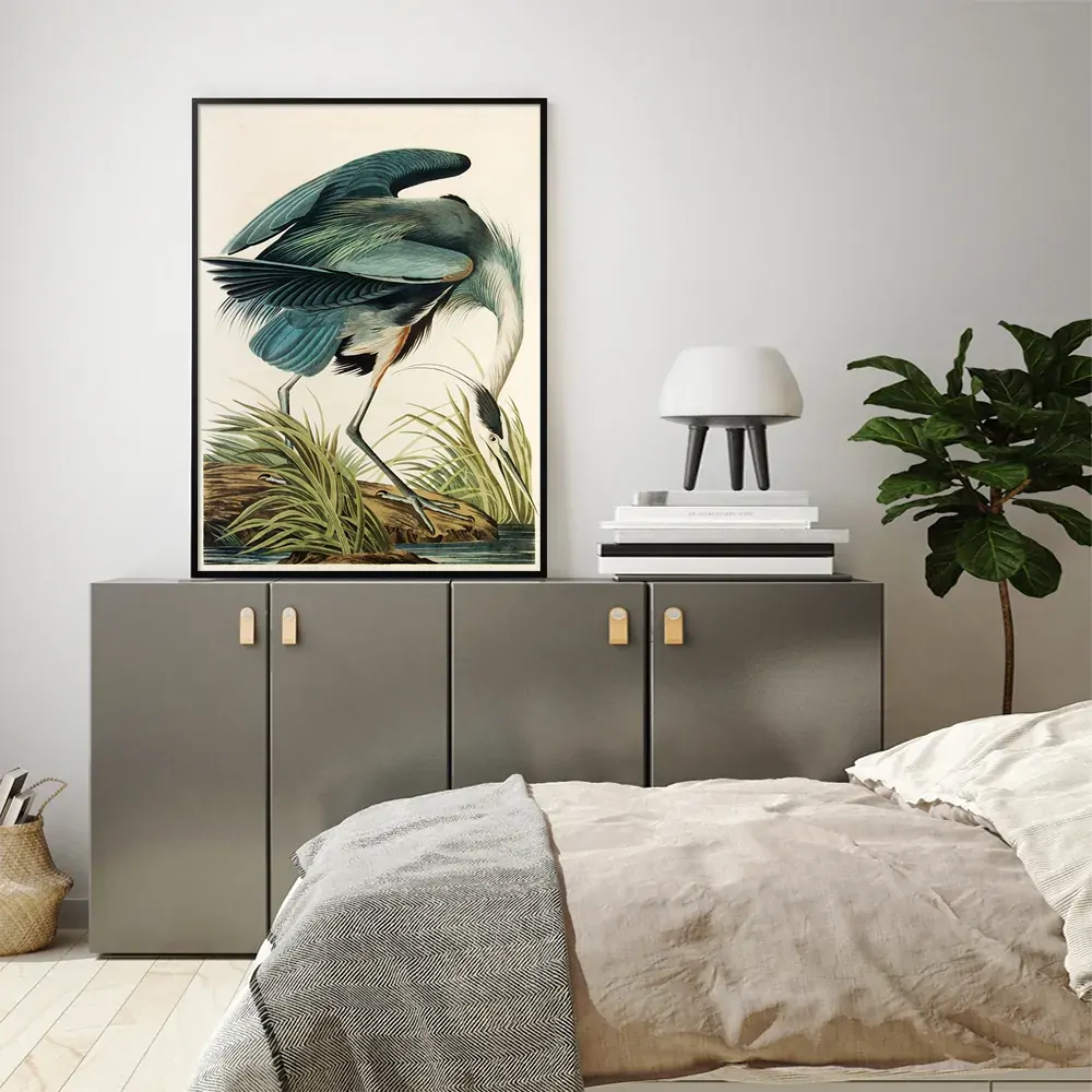 Great Blue Heron By John James Audubon Black Frame Canvas Wall Art Price