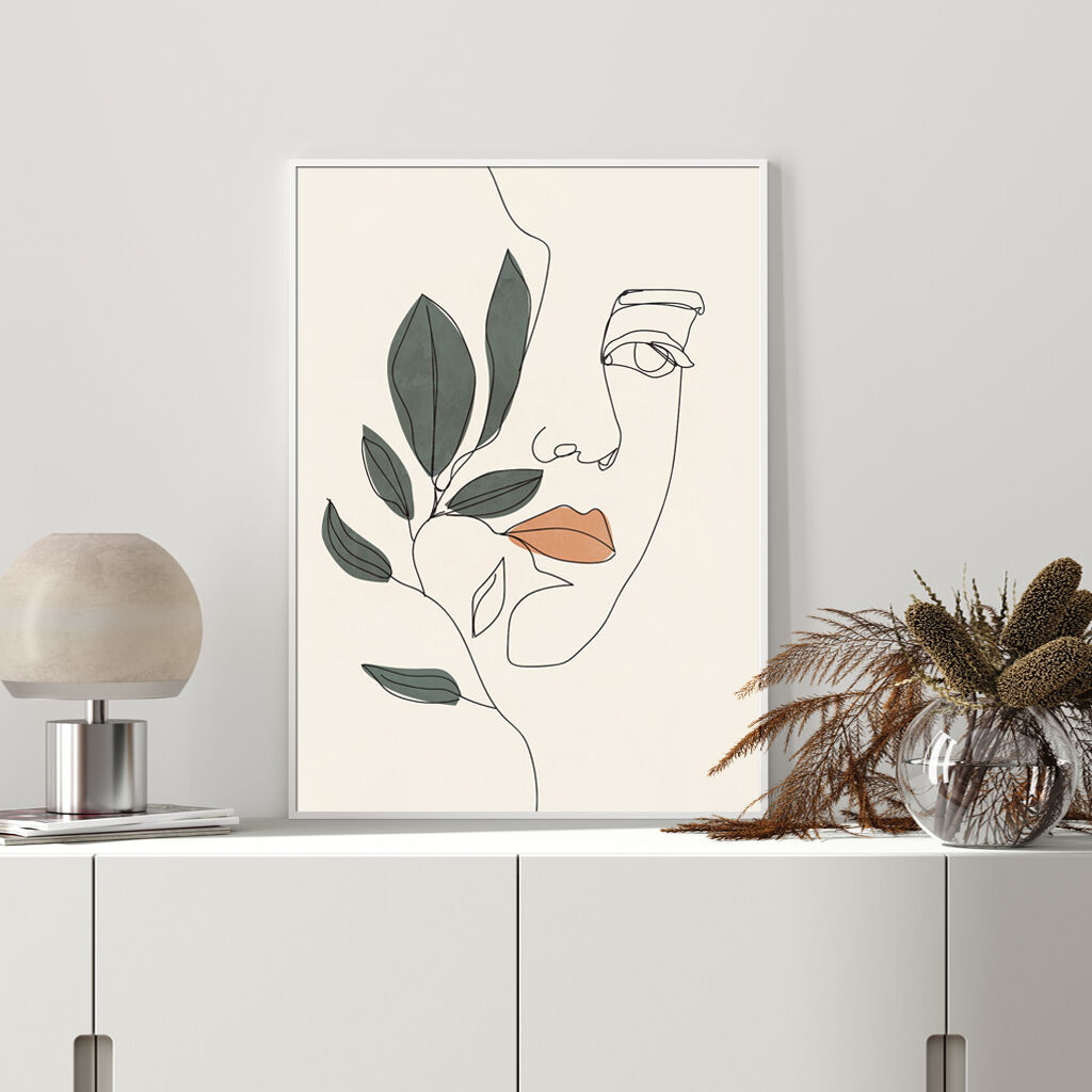 Line Art Girl Face White Frame Canvas Wall Art Price