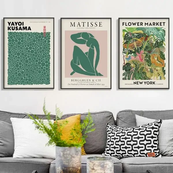 Flower Market, Matisse Print, Yayoi Kusama 3 Sets Black Frame Canvas Wall Art Price