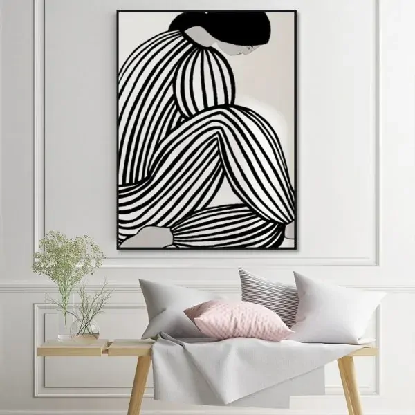 Mid Century Figure Black Frame Canvas Wall Art Price