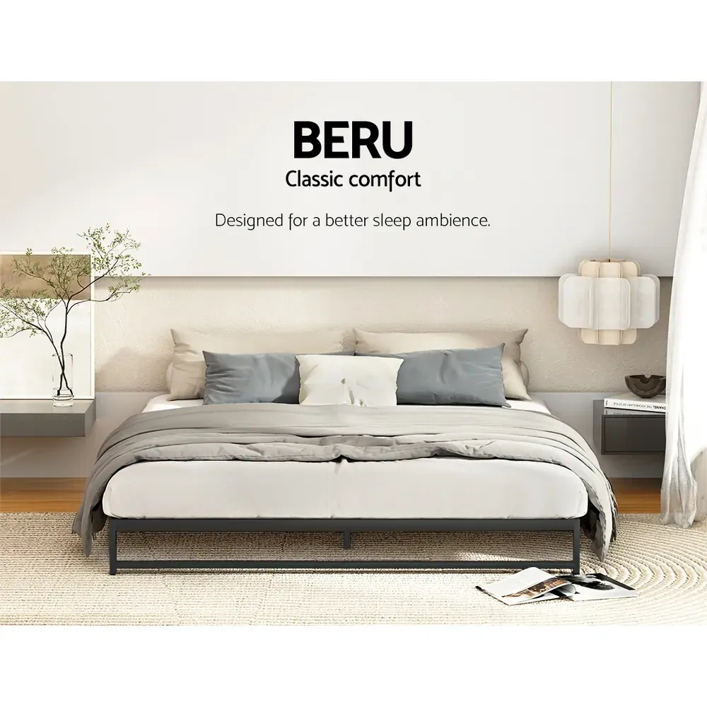 Metal Bed Frame Bed Base Mattress Platform Black BERU Price