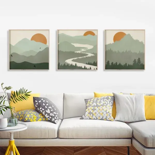 Sage Green Landscapes 3 Sets Wood Frame Canvas Wall Art Price