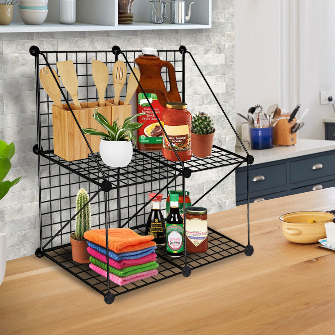 Black Portable 4-Cube 2 Column Storage Organiser Foldable DIY Modular Grid Space Saving Shelf Price