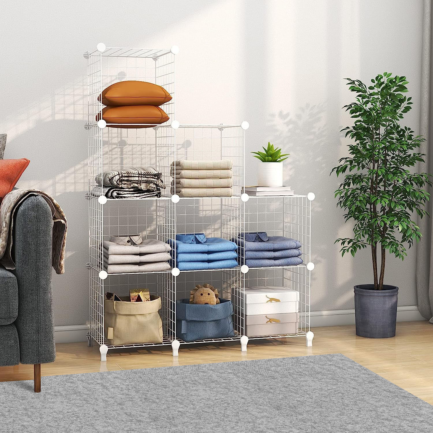 White Portable 9-Cube 3 Column Storage Organiser Foldable DIY Modular Grid Space Saving Shelf 149cm Price