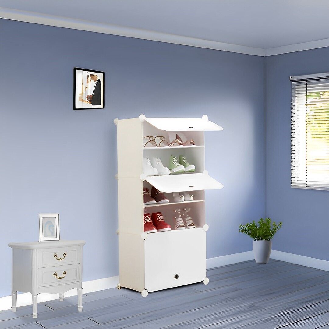 White Shoe Rack Organizer Sneaker Footwear Storage Stackable Stand Cabinet Portable Wardrobe with Cover Price