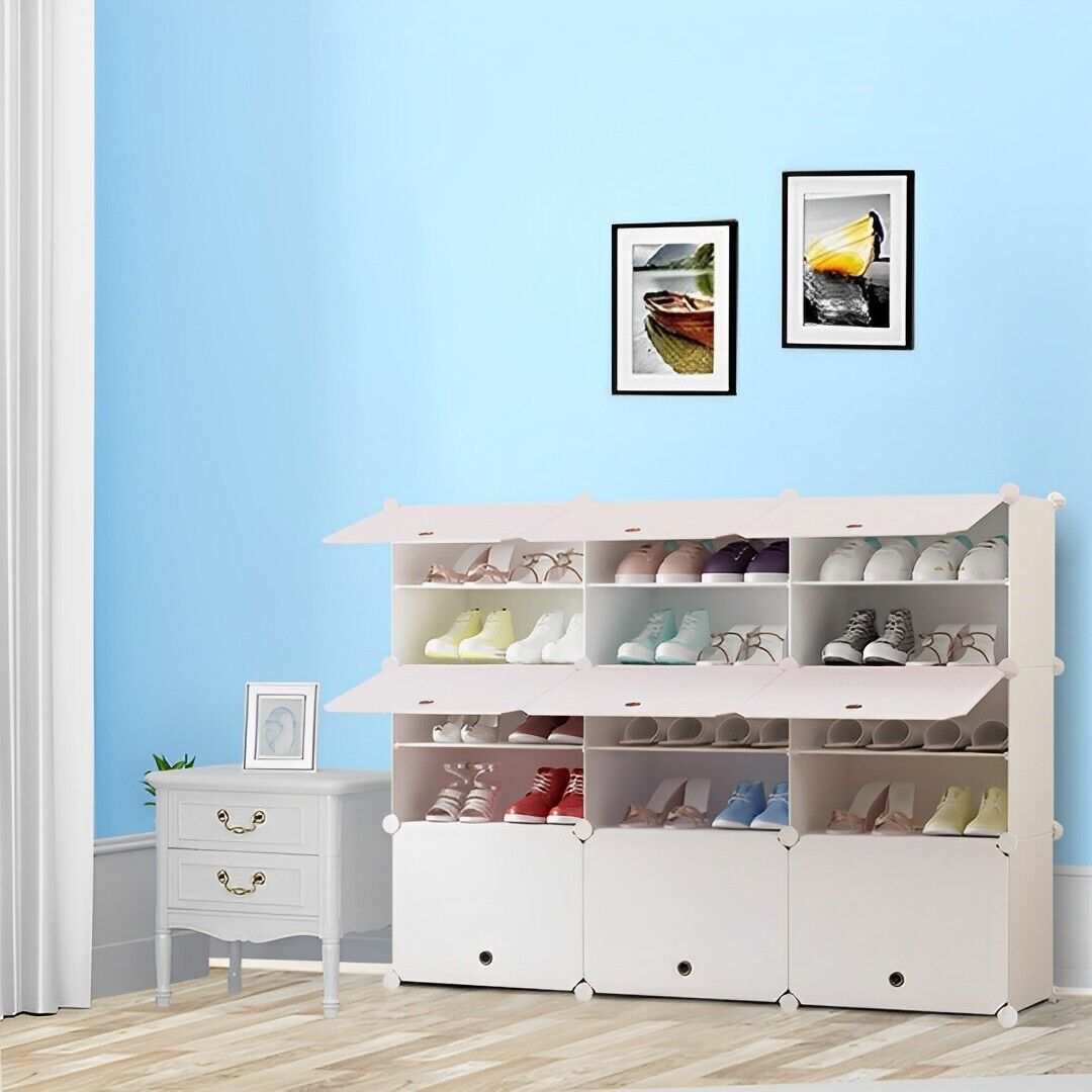 3 Column White Shoe Rack Organizer Sneaker Footwear Storage Stackable Stand Cabinet Portable Wardrobe with Cover Price