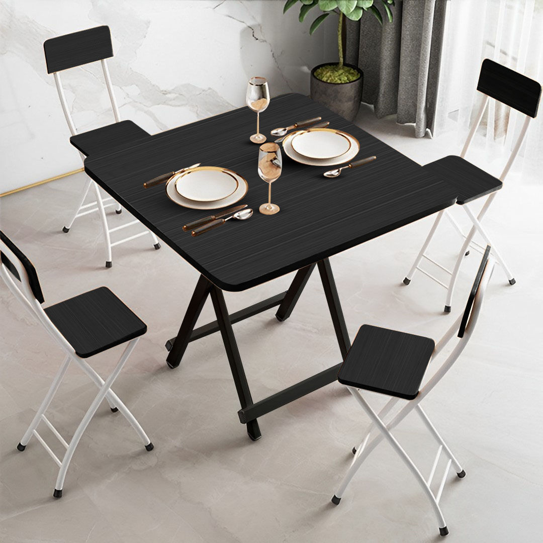 Black Dining Table Portable Square Surface Space Saving Folding Desk Home Decor Price
